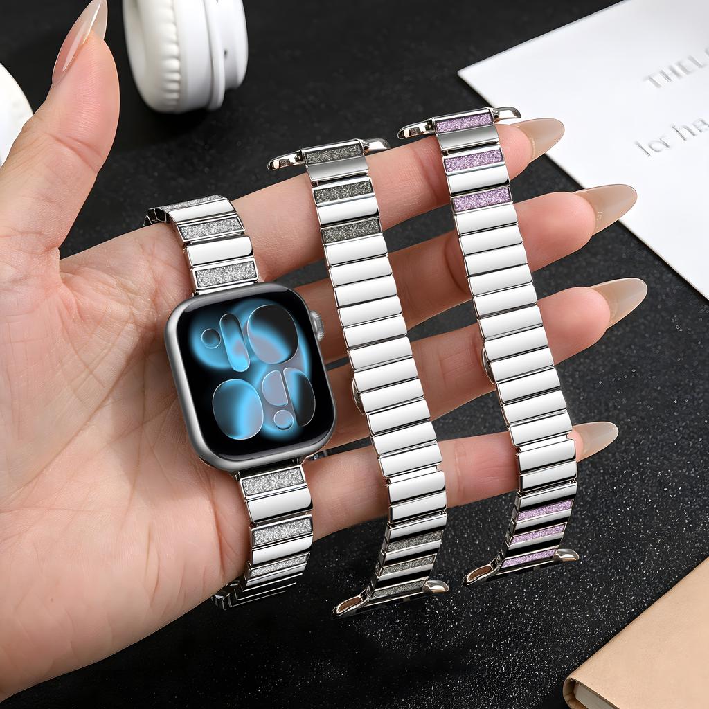 Rhinestone Piano Link Metal Watch Band, Luxury Strap for Apple Watch Series 1-11 38/40/41/42/44/45/46/49mm, Women Replacement Wristband