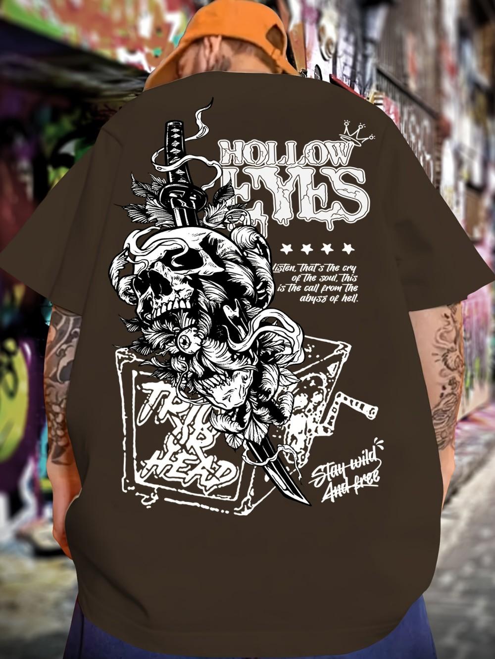 

New design mens summer personalized skull letter print comfortable and breathable round neck Tshirt outdoor street style top 4XL
