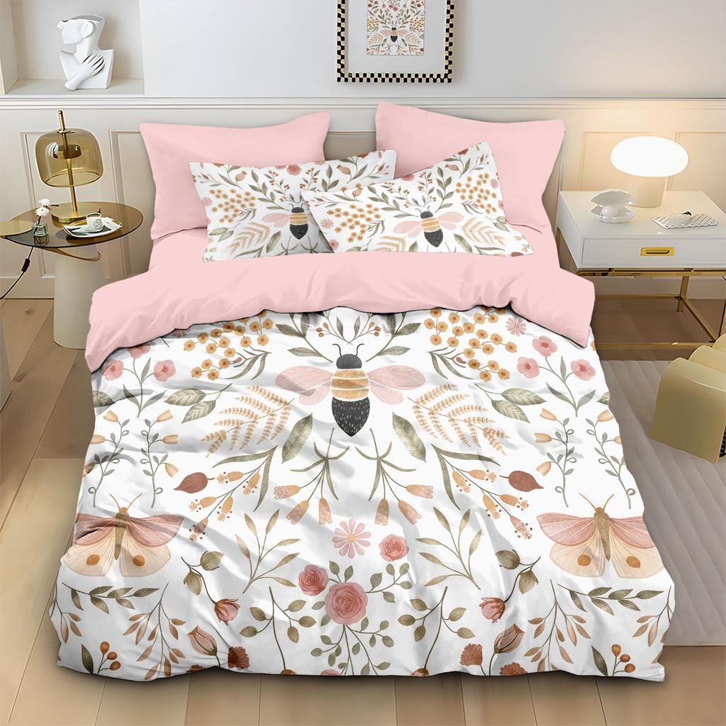 3pcs Spring Beautiful Floral Print Coreless Duvet Cover Set, Multi Size Bedding Decoration, Machine Washable