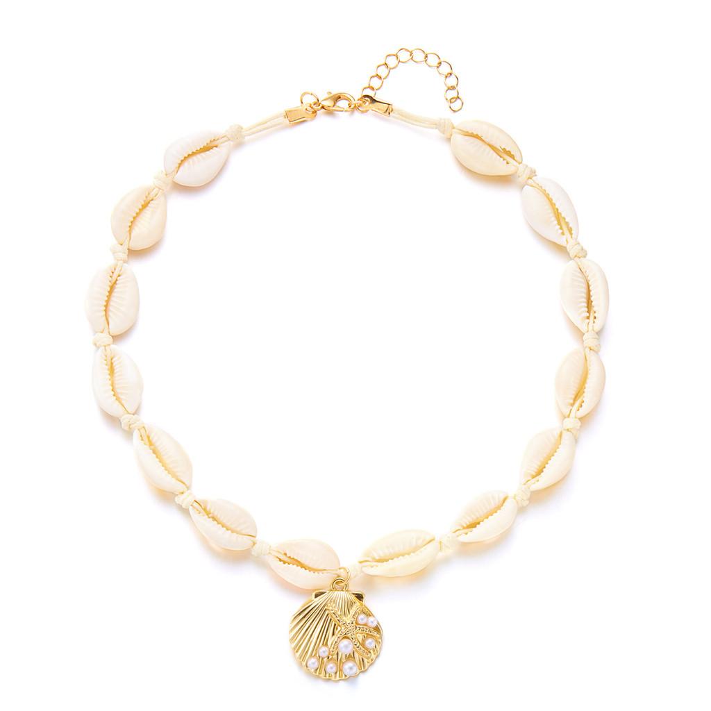 

Stylish Shell Collar Necklace With Electroplated Detail For Daily Casual Pearl Shell