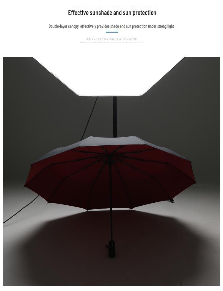 Umbrelă pliabilă automată, dublu strat, rezistentă la vânt - 10 spițe, unisex, pentru soare și ploaie, stil business creativ