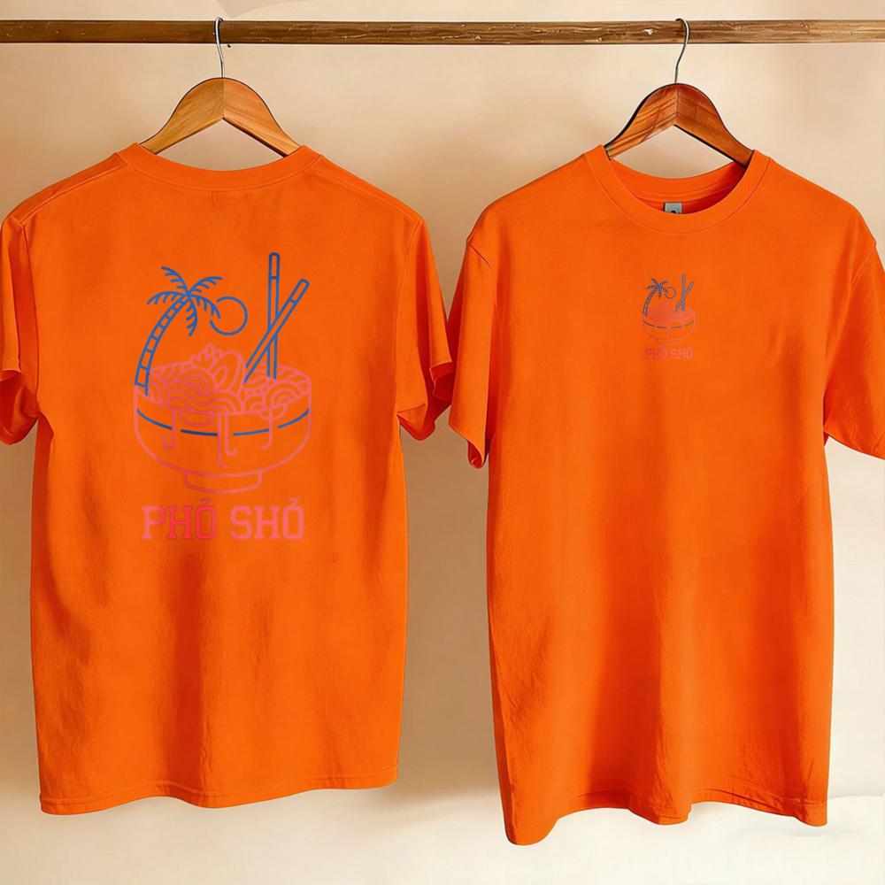Unisex Women Cotton Crew Neck T Shirt Pho Sho Front Back Double Side Print Palm Tree Vietnamese Noodle Bowl Graphic Casual Foodie
