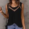 Women Vest Soft Breathable Fabric Sleeveless V-Neck Tops Loose Fit Pure Color Mesh Splicing Casual Tops Summer Work Party Wear