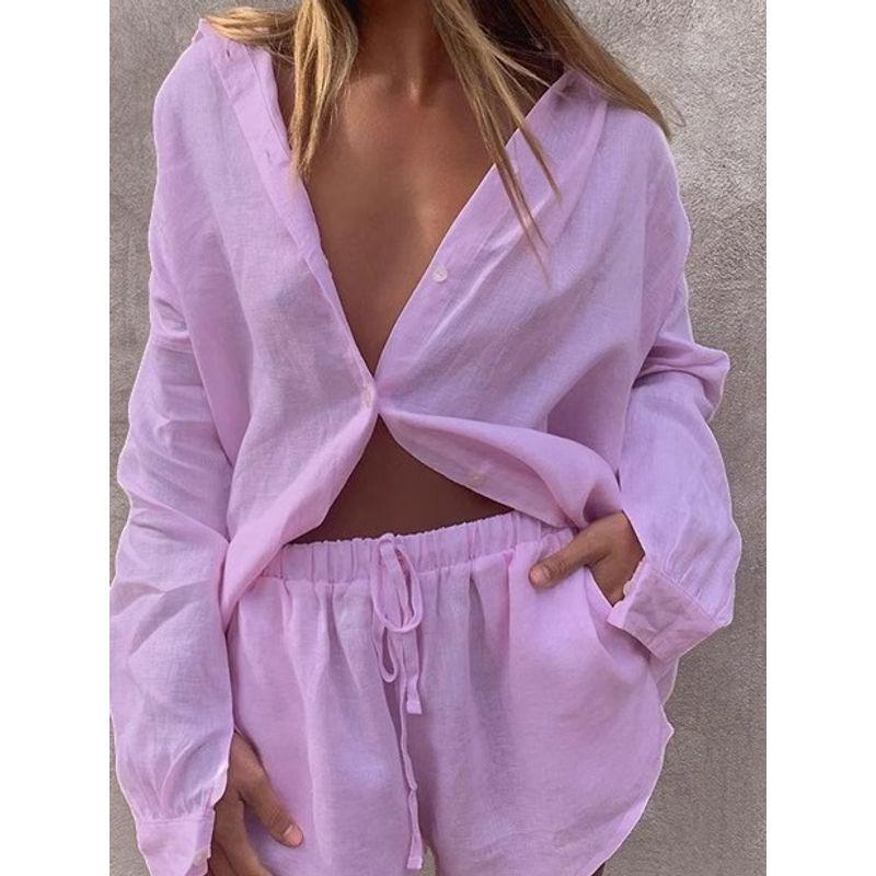 Loose Long Sleeve Shirt and Shorts Set Loose Long Sleeve Shirt Shorts Suit