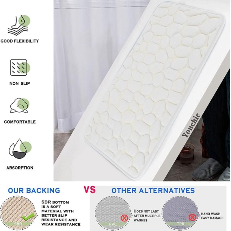 Inyahome White Memory Foam Bathroom Rug Non-Slip Bath Mat Soft Absorbent Bathroom Carpet Machine Washable Large Bath Runner