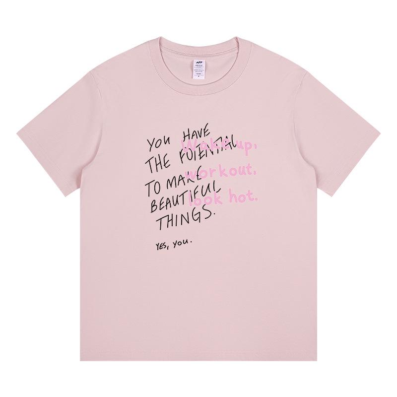 Trendy Women's Loose-Fit Cotton Short-Sleeve T-Shirt with Chic Print Design