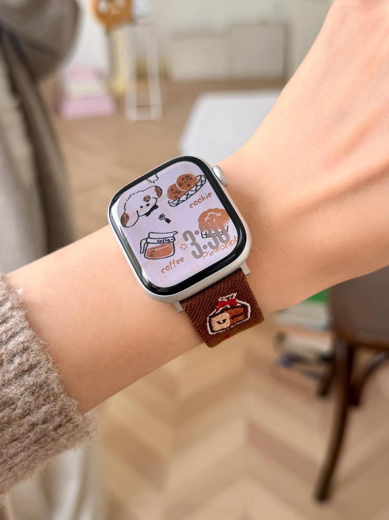 Cartoon Embroidered Denim Leather Watch Strap for Apple Watch Series 11/10/98 Ultra SE