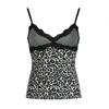 Top a canotta con stampa leopardata e pizzo patchwork, vestibilità aderente, sexy, camisole Y2K vintage, scollo a V, spalline sottili, gilet estivo da donna, nuovo