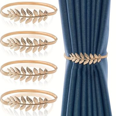 4pcs Curtain Tieback For Curtains, Alloy Curtain Holdbacks Adjustable With Spring Rope Golden Curtain Holder For Living Room Bedroom Home Decoration