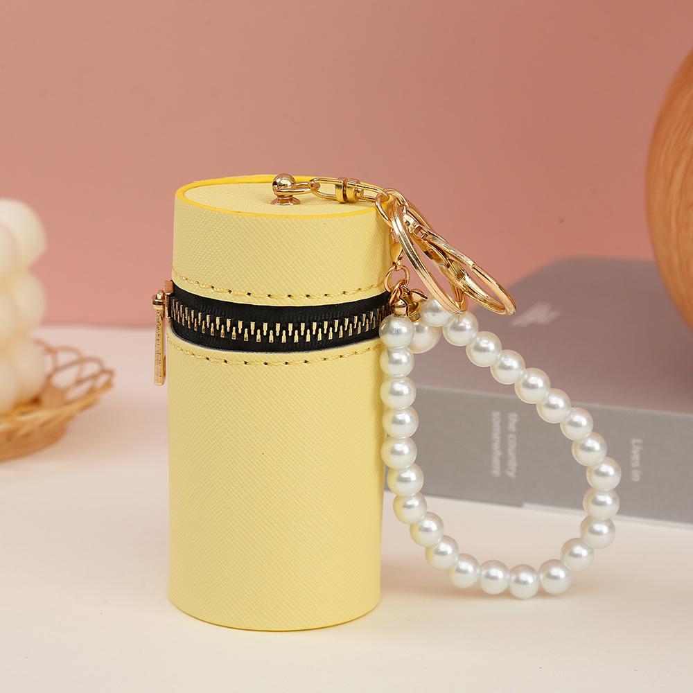 PU Macaron Color Portable Cylindrical Coin Purse Cute Mini Coin Pouch Car Keychain Earphone Bag Women Portable Lipstick Bag