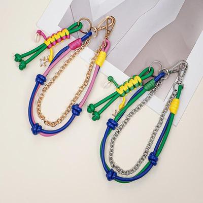 Leather Keychain Pendants Bags Chain Multi-Functional Detachable Rope Woven Metal Chain Lanyard Bag Hanging Accessories