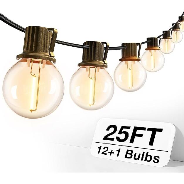 addlon 50FT Outdoor String Lights, G40 Globe LED Patio Lights Waterproof with 27 Plastic Bulbs(2 Spare), ETL Listed Dimmable Outside Hanging Lights 25FT