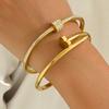 Stainless Steel Gold Plated Clover Charm Bangle Set With Rhinestone Accents Women
