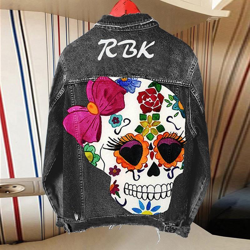 Damen Street Style Bedruckte Jeansjacke Lässige Langarm-Oberbekleidung Tägliche Kleidung