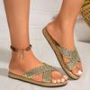 Women Slippers Summer Beach Fashion Cross Sandals Straw Soft Bottom Outdoor Beach Slippers Comfortable Lightweight Sides Women