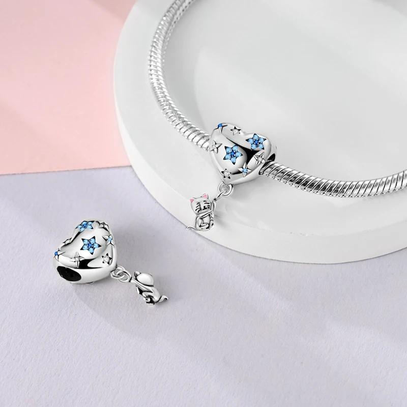 

Charm Copper Heart-Shaped Balloons Cute Cat Bead Fits Charm Plata Genuine Bracelets Women Jewelry Crafting Beautiful Gift