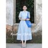 Women's Clothing, Gentle and Elegant Blue Dress, 2026 Style, Long Dress for Curvy Women That Hides the Body Shape and Makes Them Look Slimmer
