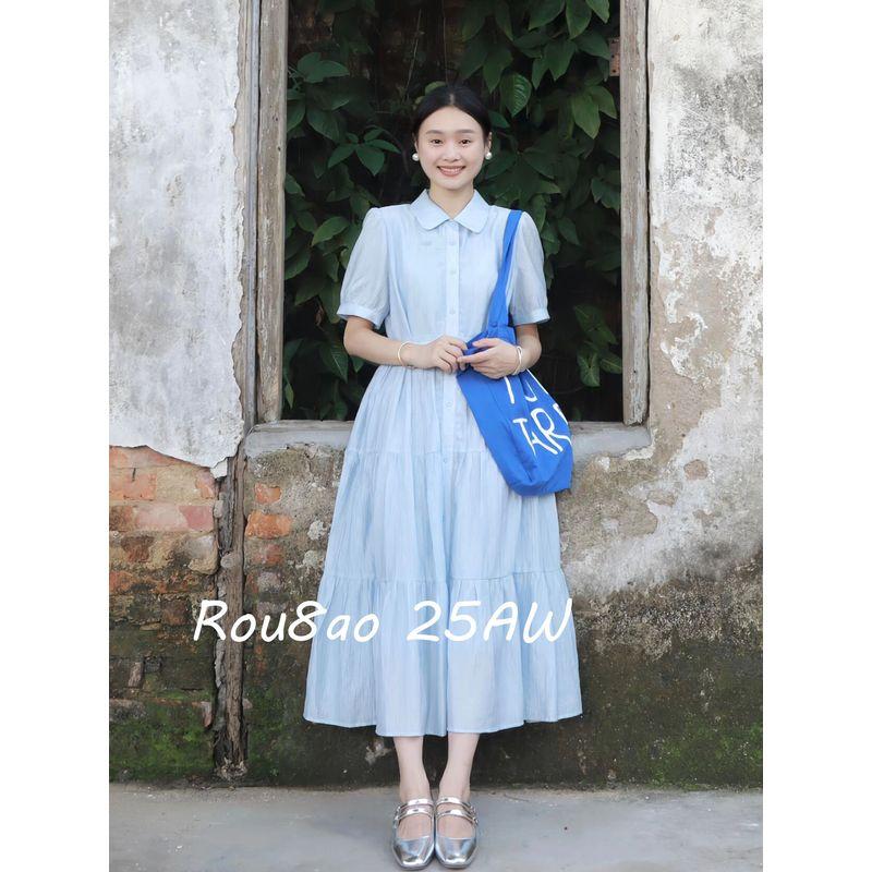 Women's Clothing, Gentle and Elegant Blue Dress, 2026 Style, Long Dress for Curvy Women That Hides the Body Shape and Makes Them Look Slimmer