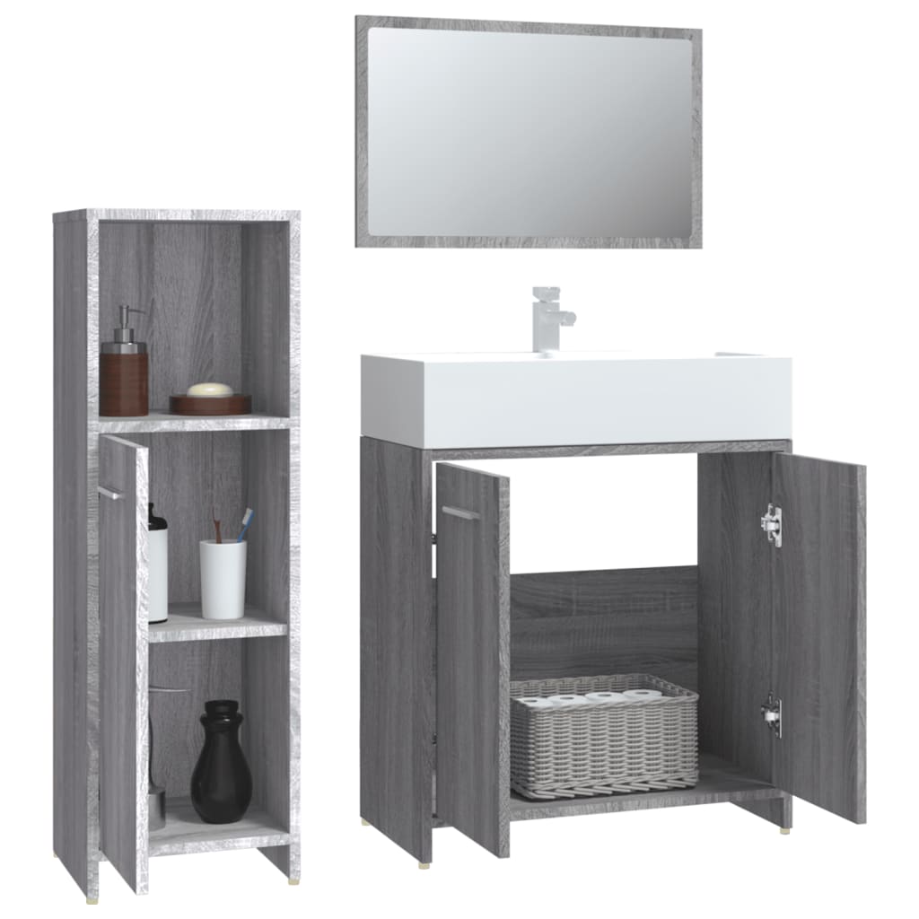 3 Piece Bathroom Furniture Set Grey Sonoma Particleboard