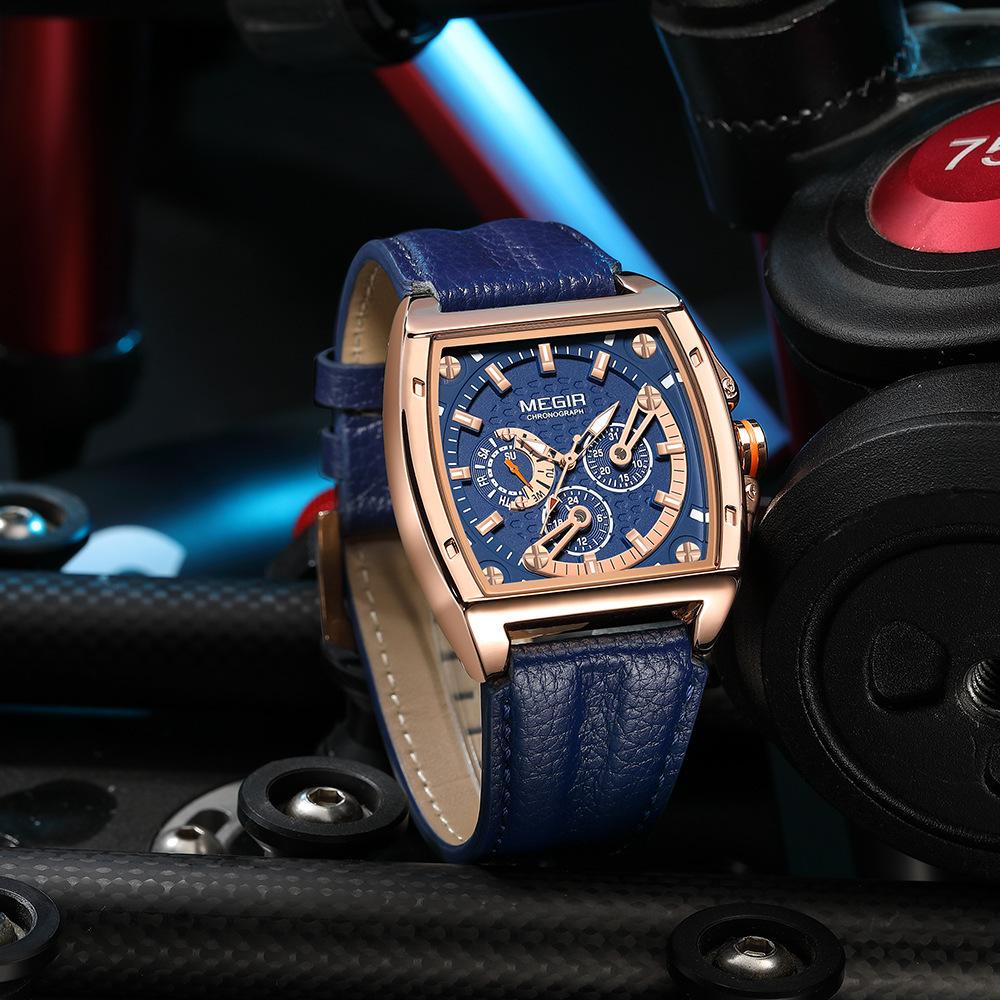 Men'S Watch, Stylish Square Waterproof Luminous Leather Sports Quartz Watch 2204