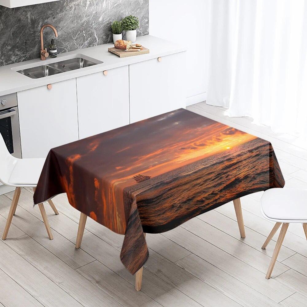 Nature Scenery Tablecloth Beach  Printed  Party Restaurant Table Decoration Stain Resistant & Waterproof