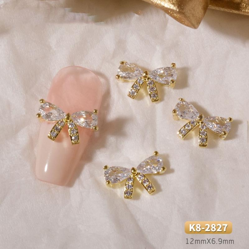 3D Bows Nail Art Charms Rhinestones Bows Charms Pearl Bowknot Nail Accessory 3D Alloy Nail Art Decoration for Women Girl