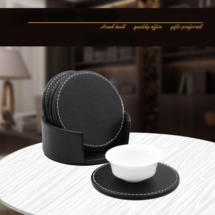 6pcs/set Leather Heat Insulation Coasters Tea Round Leather Tea Coffee Cup Pad Desk Decor