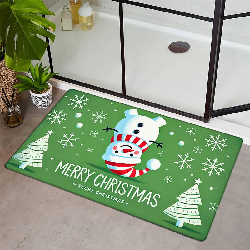 Flannel Thickness  Mat - 1pc Door Mat, Winter Christmas Snowman Skid Resistant Mat, Comfortable Floor Mat, Merry Christm