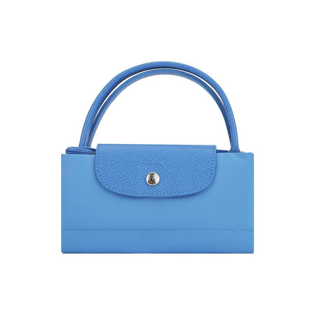 Longchamp Le Pliage Green Bottoncino Monocolore Pieghevole Bordatura Tela Riciclata Borsa a Mano Piccola da Donna Blu Fiordaliso L1621919P82