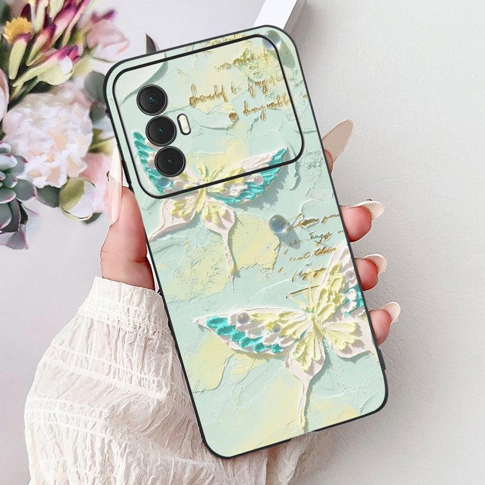 For Tecno Spark 8 Pro 8T 8P Elegant Floral Cat Phone Case For Tecno Spark8 8T 8P 8Pro Black Silicone Soft TPU Cases Bumpers