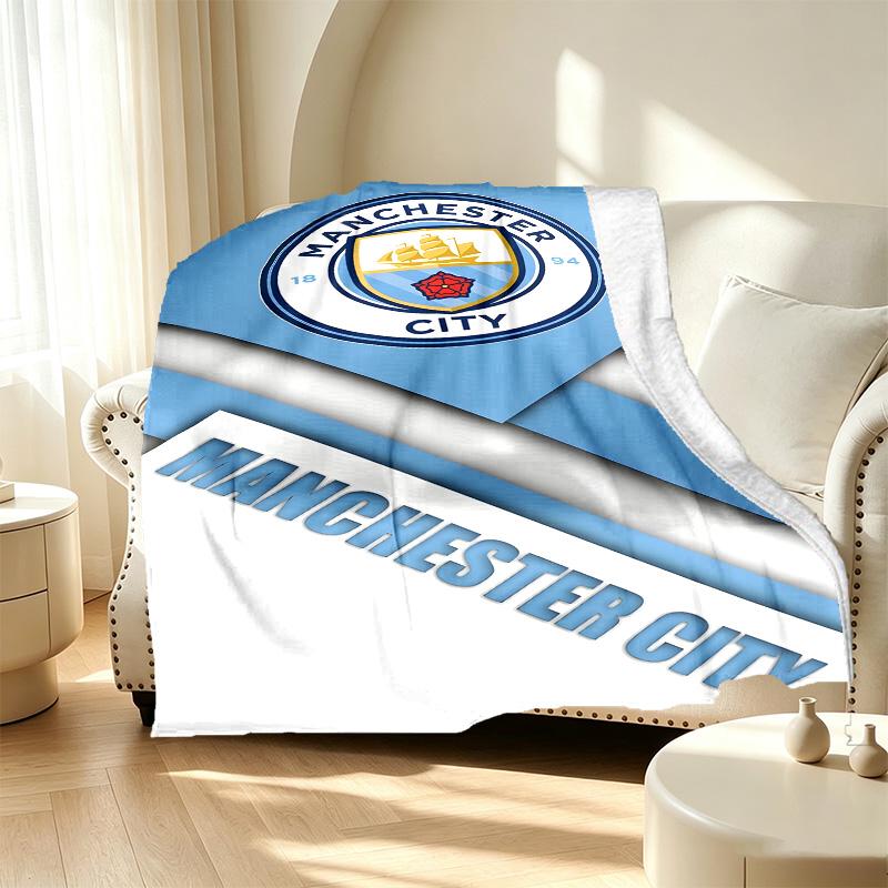 Manchester City FC Pattern Blanket for Home Decoration, Bed, Sofa, Car Travel, Camping, Suitable for All Seasons, Birthday Christmas Gift