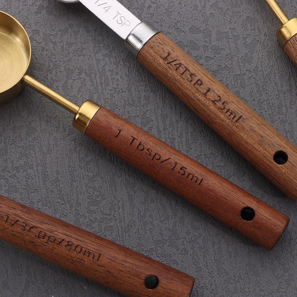 4 Pezzi Cucchiaio Dosatore Caffè con Manico in Legno Oro Argento Strumento per Cottura Gelato Zucchero Sale Spezie