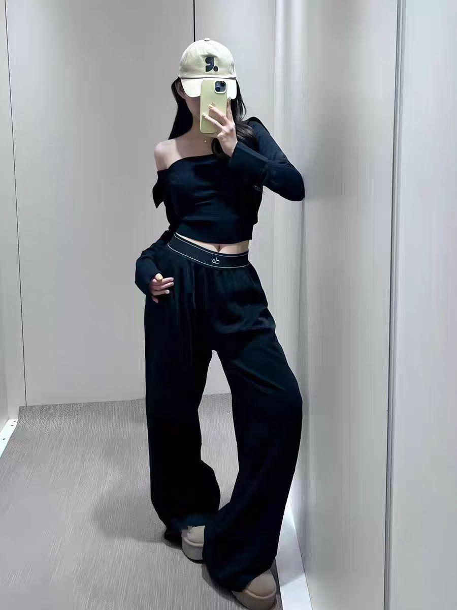 

High-Waisted Spring/Autumn Straight-Leg Wide-Leg Slimming Casual Pants Medium чёрный