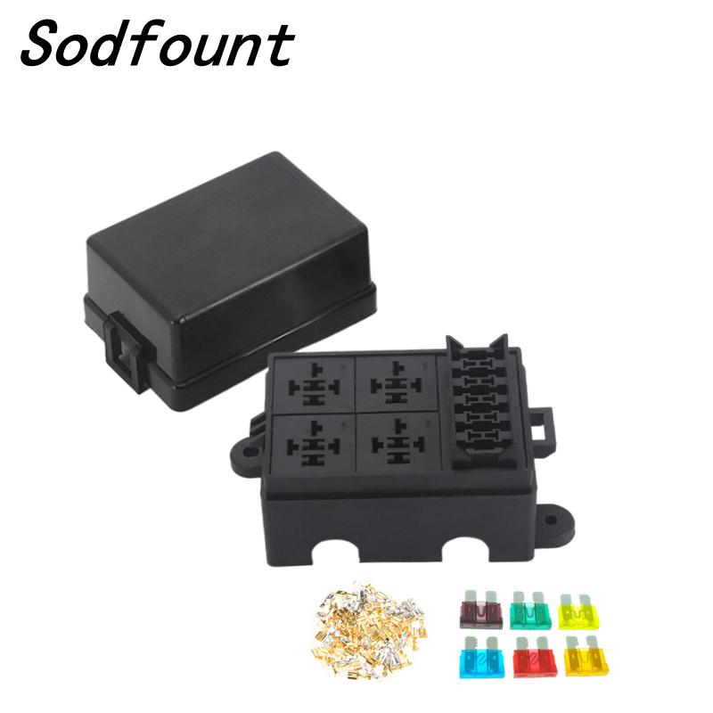 Free Combination Auto Car Truck 6Way Fuse Holder 4 Relay holder Circuit Standard ATO Blade Fuse Relay Holder 12V 40A Relay