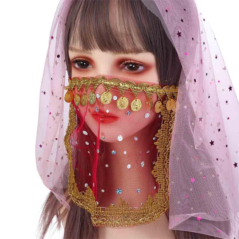 Indian Dance Sequins Girl Performance Accessories Rhinestone Face Veils Belly Dance Costumes Mesh