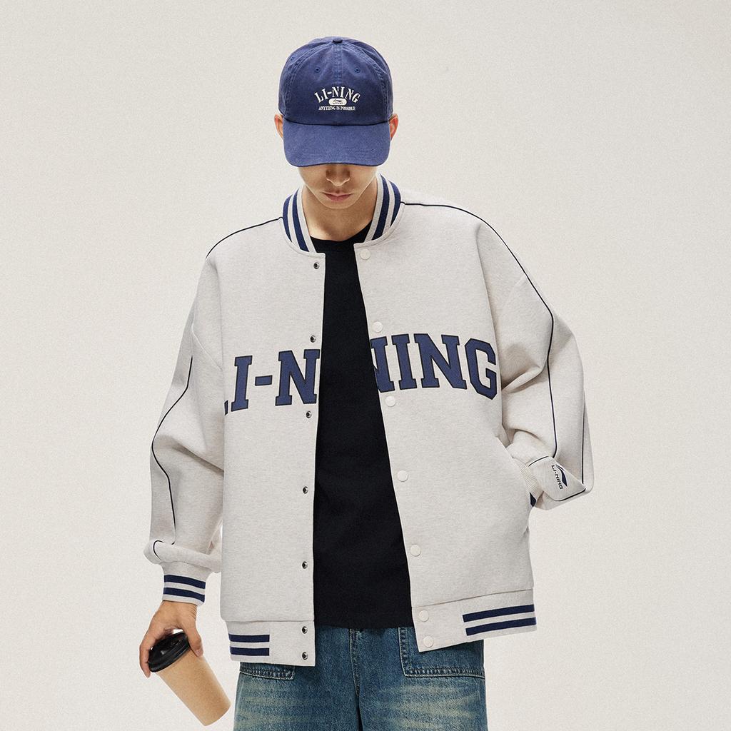 Li Ning Sports Lifestyle Series American Trend Retro Baseball Cardigan Button-Up Comfortable Casual Sweatshirt Unisex Sweatshirt AWDUF67-3