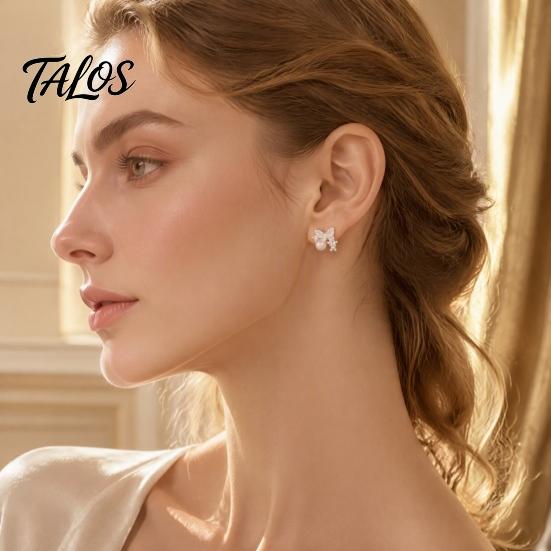 Versatile Alloy Earrings 1 Pair Butterfly Stud for Women, Sparkly Rhinestone Faux Pearl French Style Earrings, Glitter Cubic Zirconia Jewelry