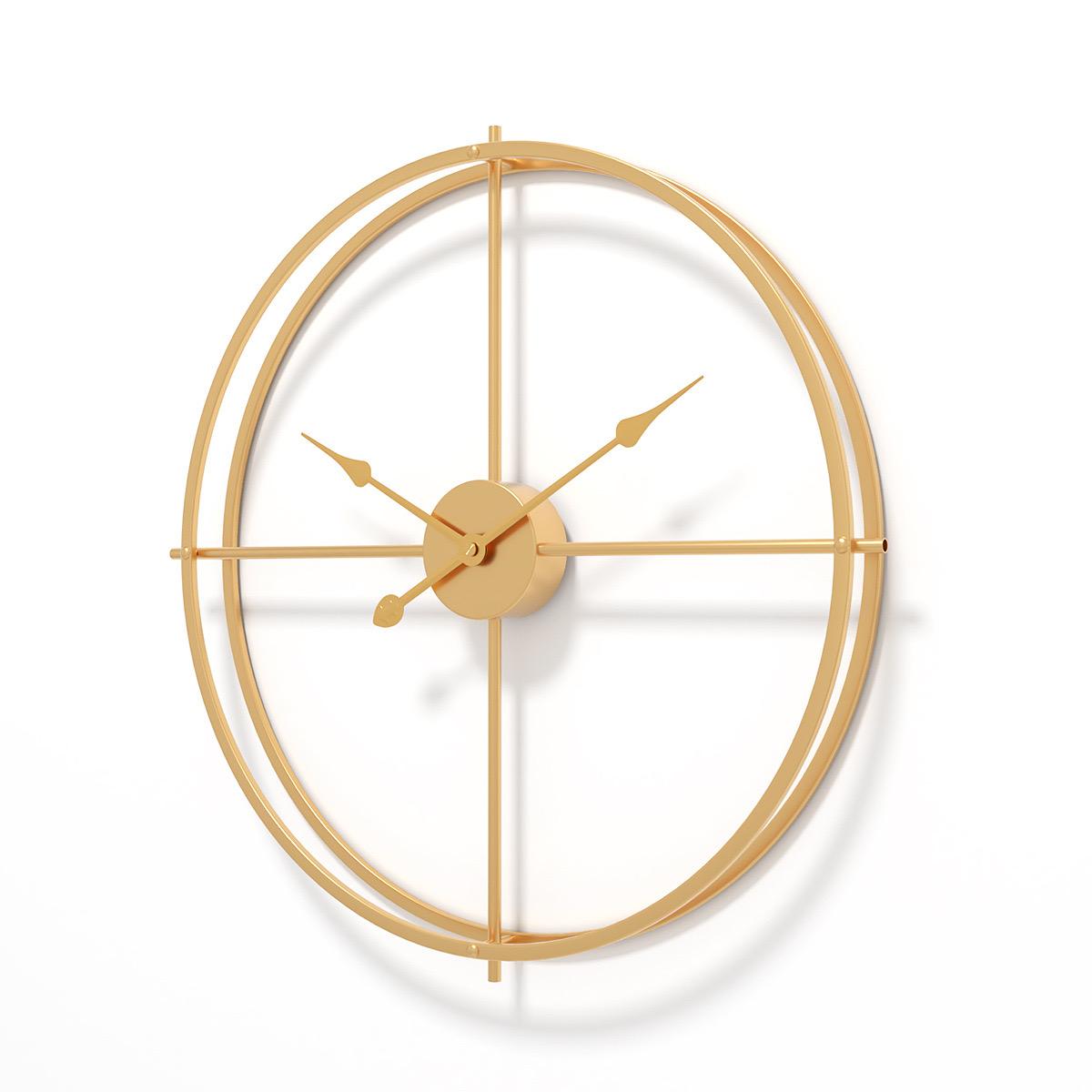 Creative wall clock wrought iron flat tube double-layer hanging clock living room metal clock study decoration clock