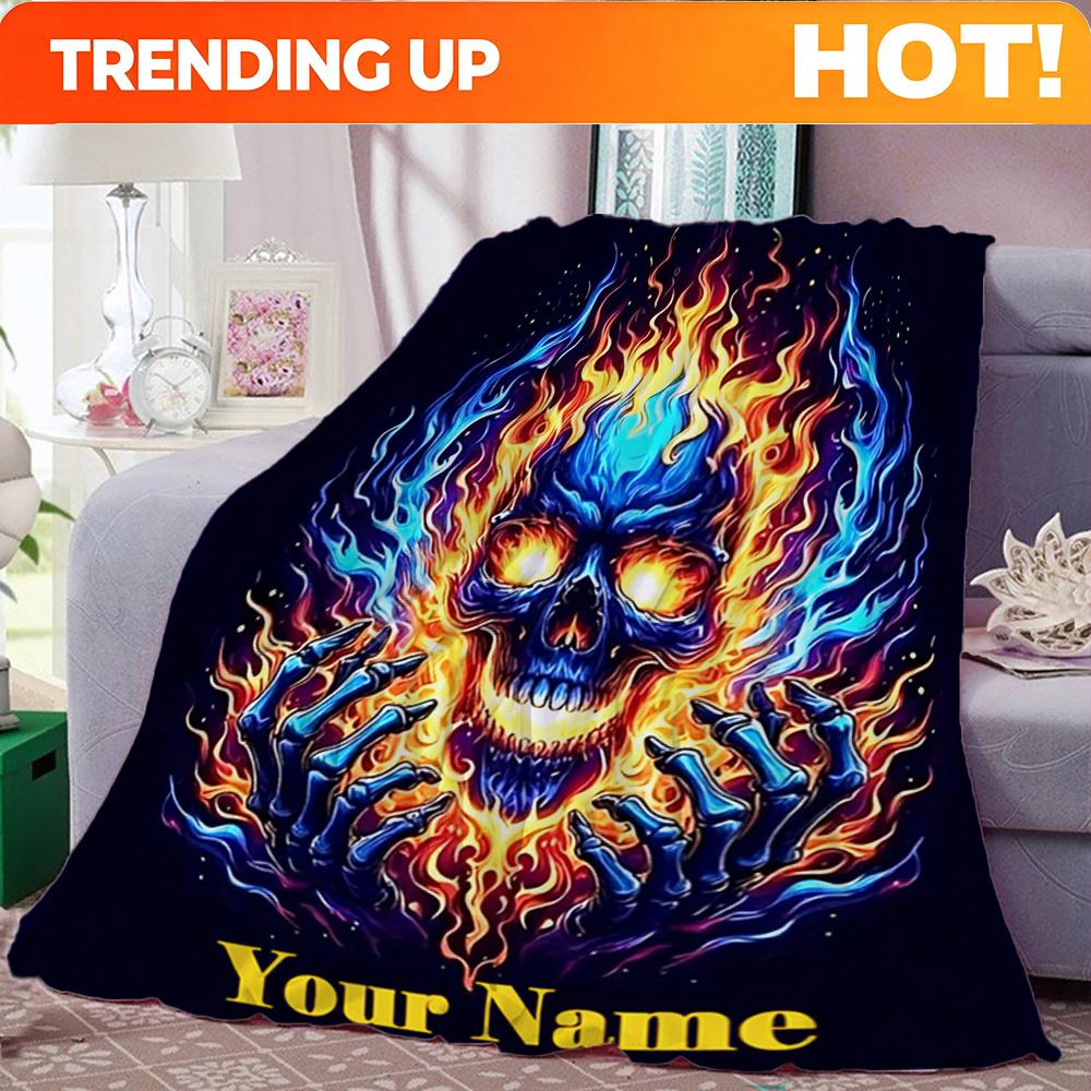 Customize Name Blanket Super Mythological Skull Pattern Warm Soft Blankets Home Travel And Comfortable B