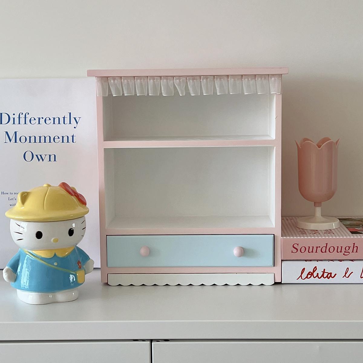 

Ins Wooden Display Double-layer Desktop Storage Cabinet Doll Storage Box Multi-function Perfume Cosmetics Ornaments Storage Rack розовый кружевной