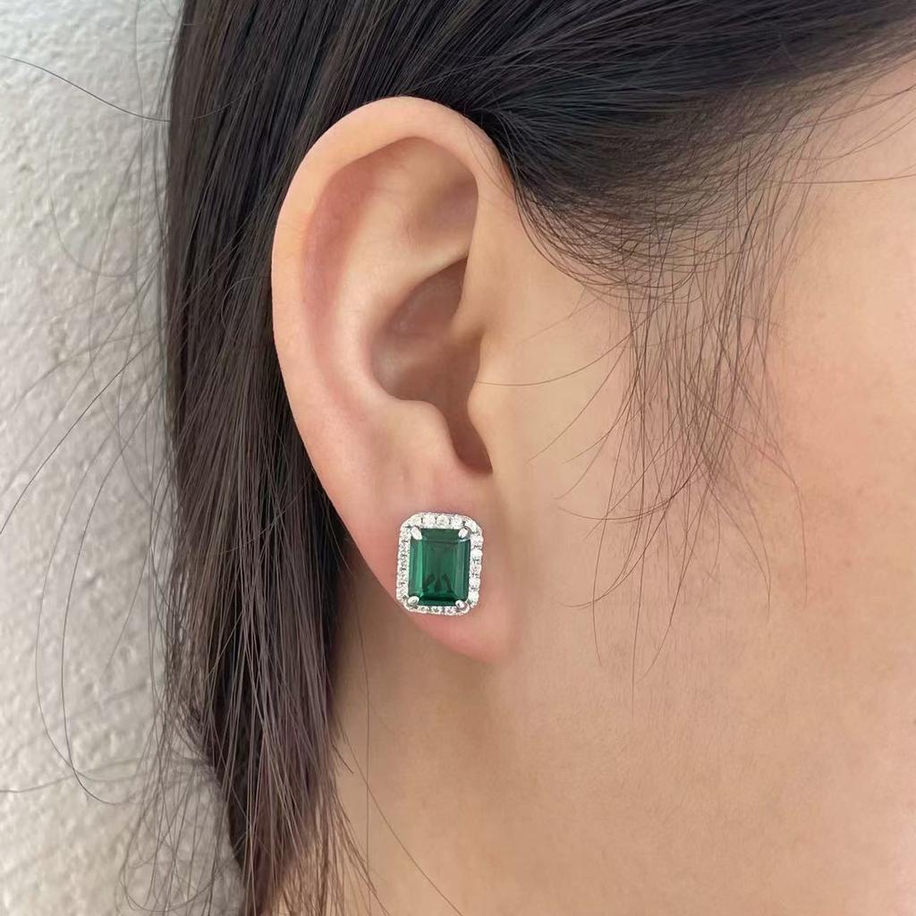 Neue Vintage 100% Reines 925 Sterling Silber Ohrstecker Pavé AAA Zirkonia Smaragd Ohrstecker Für Damen Luxuriöser Feinschmuck