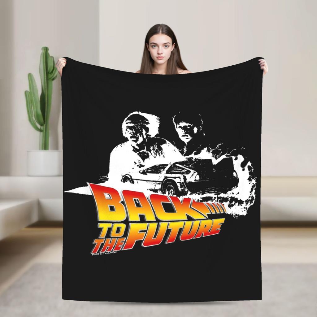 Delorean Back To the Future 80s Style Knitted Blanket Car Time Machine Flannel Throw Blankets Couch Printed Thin Multifunction
