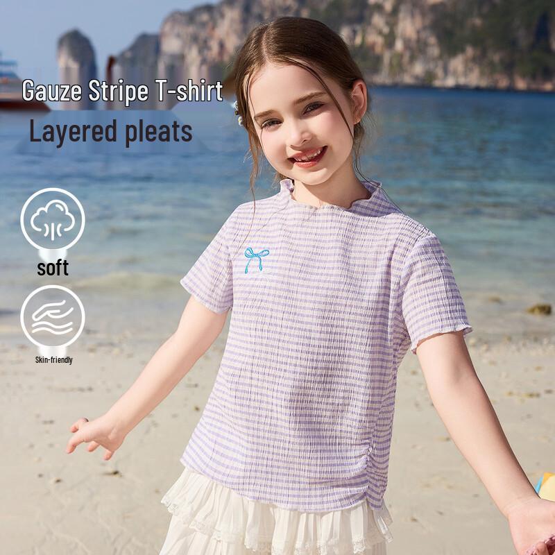 ASK JUNIOR Girls  Striped Color-block Bow T-Shirt 170