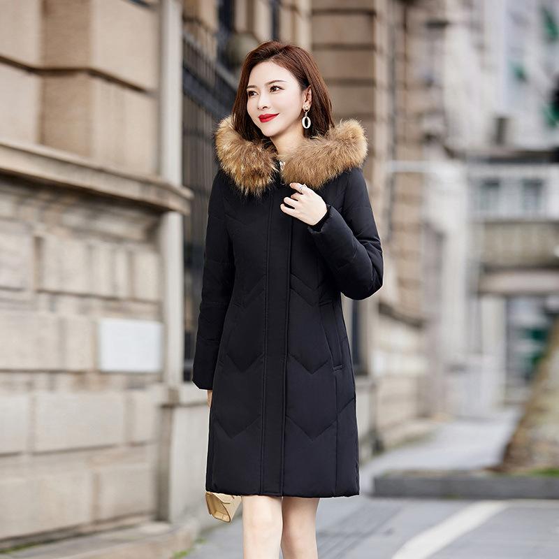 

Пуховик женский зимний новый корейский стиль средней длины с большим меховым воротником утолщенный белый утиный пух 3XL