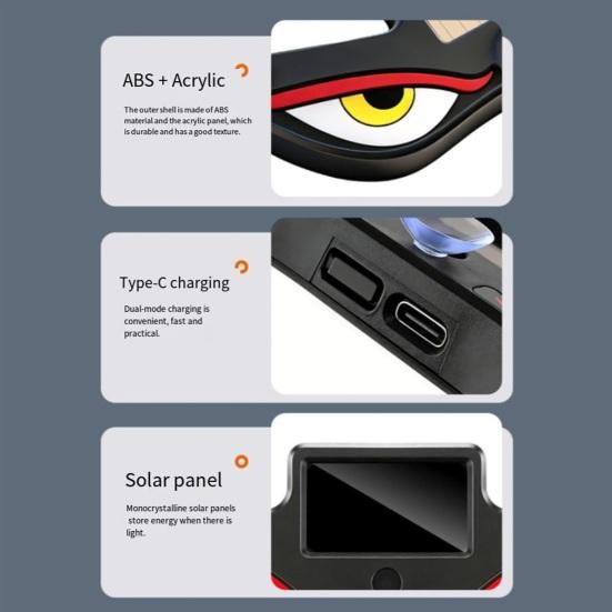 Devil Eyes Car Light Solar Powered LED Dynamic Windshield Ambient Lamp USB-C Rechargeable Vehicle Light with Vibration And Light Sensor Multiple