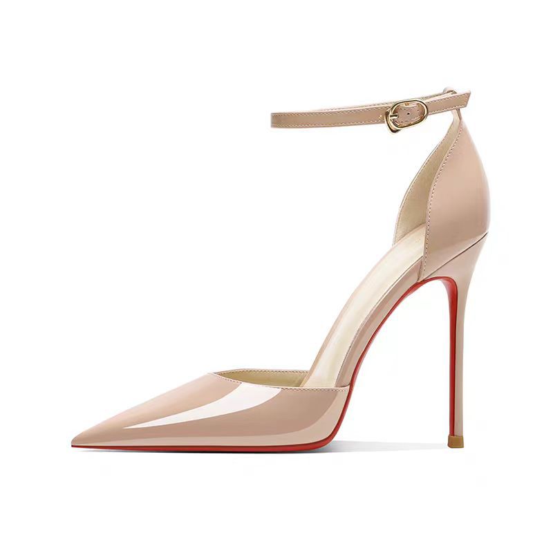 

One-word with black high heels for women s new models, thin heels, shallow mouth, pointed head, patent leather temperament, sexy hollow single shoes 40