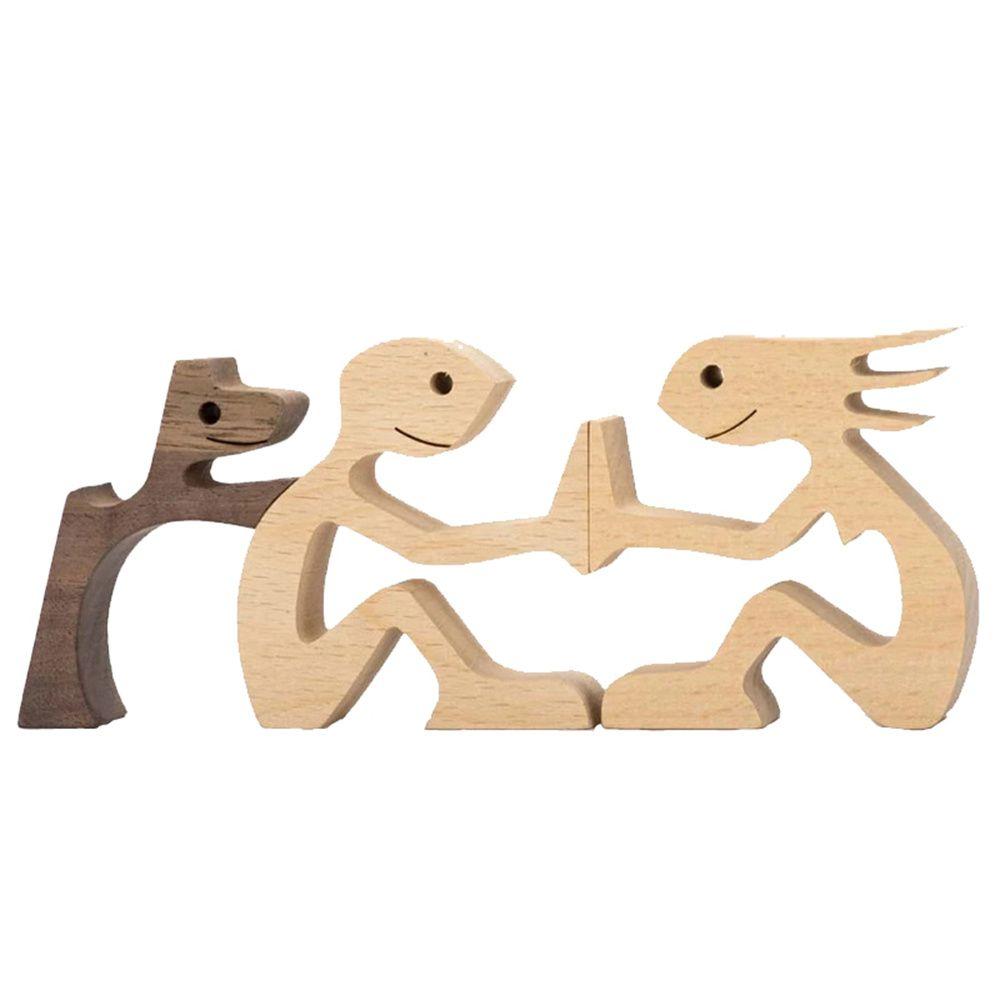 

and people Handmade Desktop ornament Puppy family ornament Wooden Pet Carvings Wooden decoration Family With Puppy