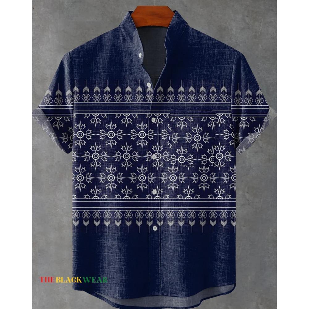 New Retro African Style Men's Retro Ethnic Tribal Short Sleeve Shirt Tops Fashion Casual Vacation Street Trend Men's Shirt Hawai