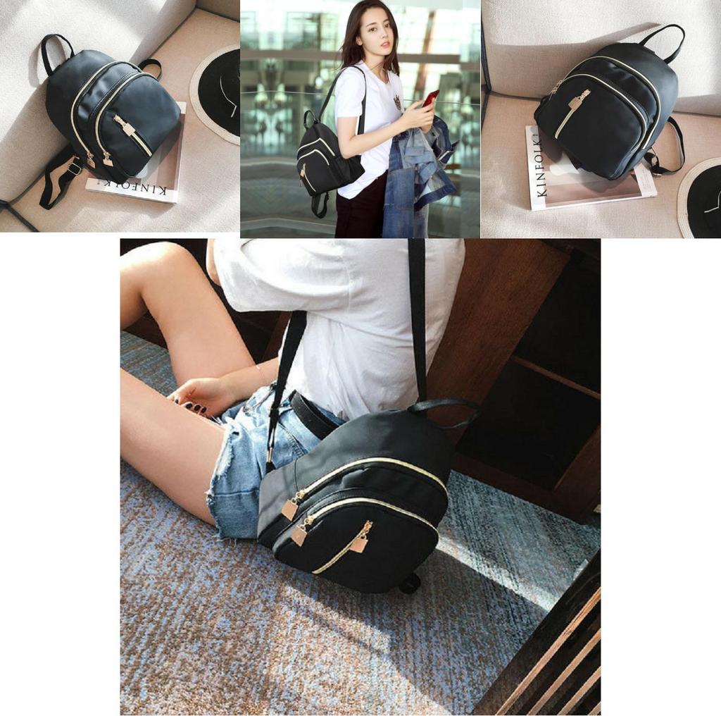 Stylish Women's Urban Chic Nylon Backpack Black Waterproof Lightweight Design
