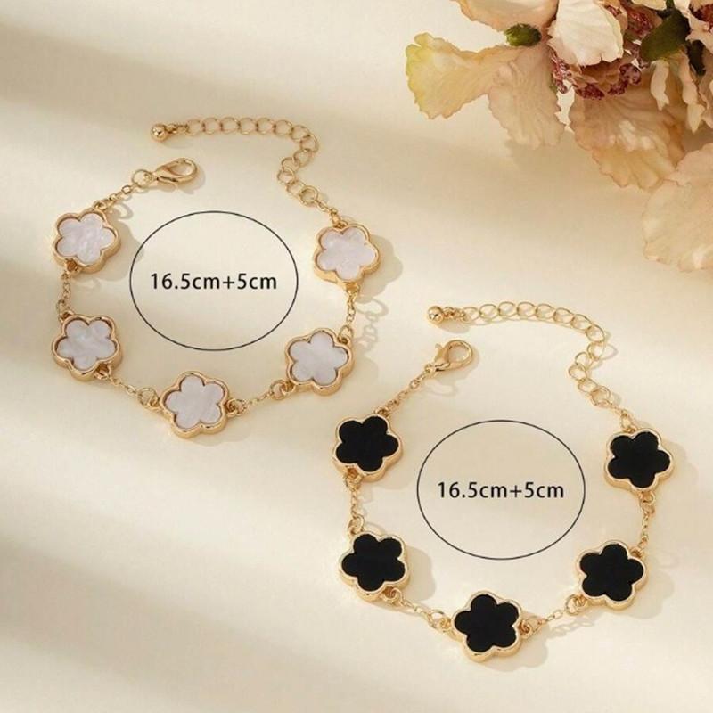 Black White Five Leaf Clover Bracelet Women Flower Bracelet Party Birthday Gift